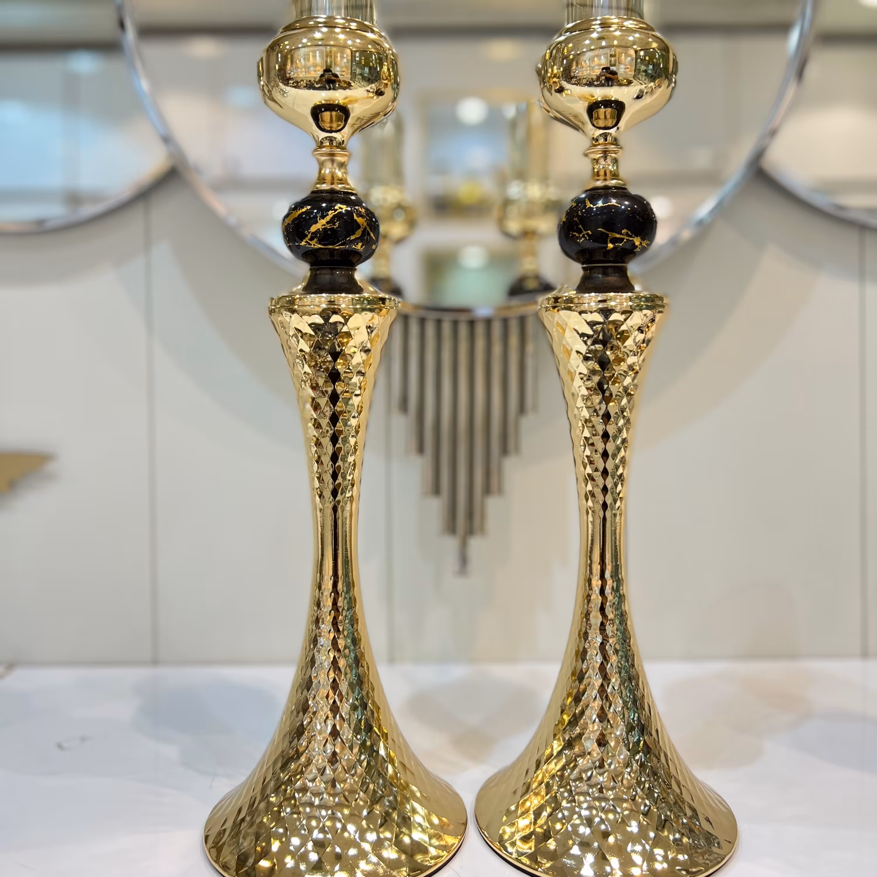 ست شمعدان جفتی طرح سنگ طلایی و نقره ای کد 4-2031