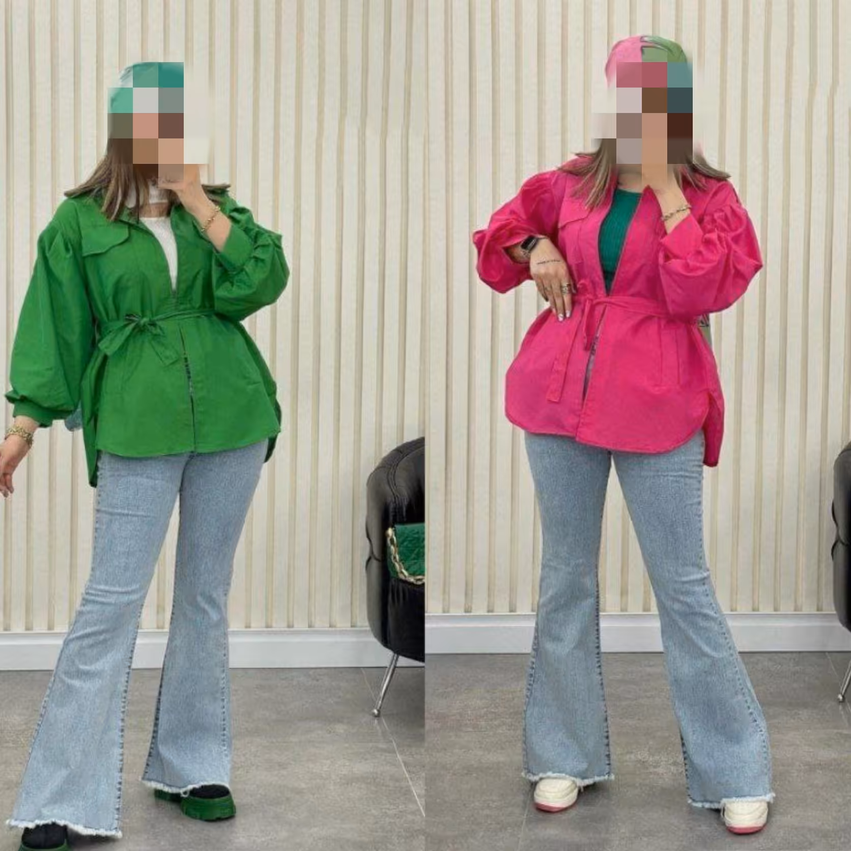 مانتو استین پفی کمربندی جنس داکرون درجه یک در رنگ های زیبا