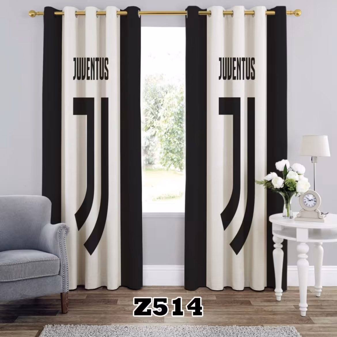 یک عدد پنل پرده اماده طرح یوونتوس z514