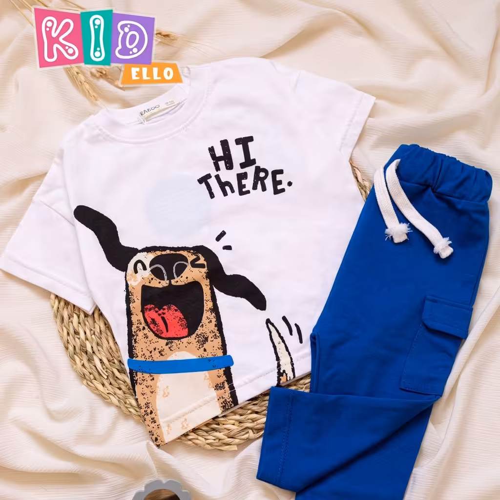 ست 2 تکه تیشرت و شلوار پسرانه مدل سگ خندان