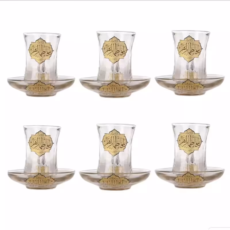 102634-ست استکان و نعلبکی کمرباریک بی دسته یا فاطمه س-6تایی-12پارچه-طرح ستاره ای