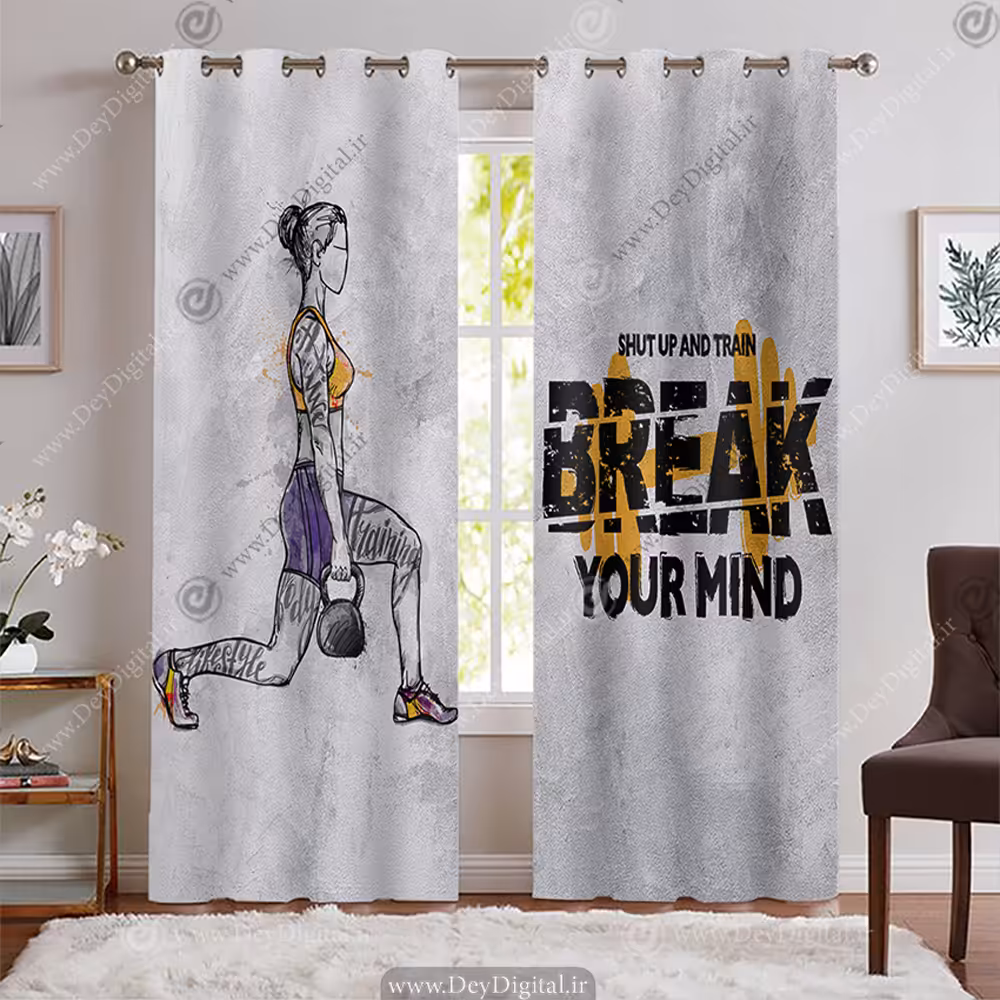 پرده چاپی باشگاه بدنسازی بانوان با زمینه سیمانی روشن BA-9629-s