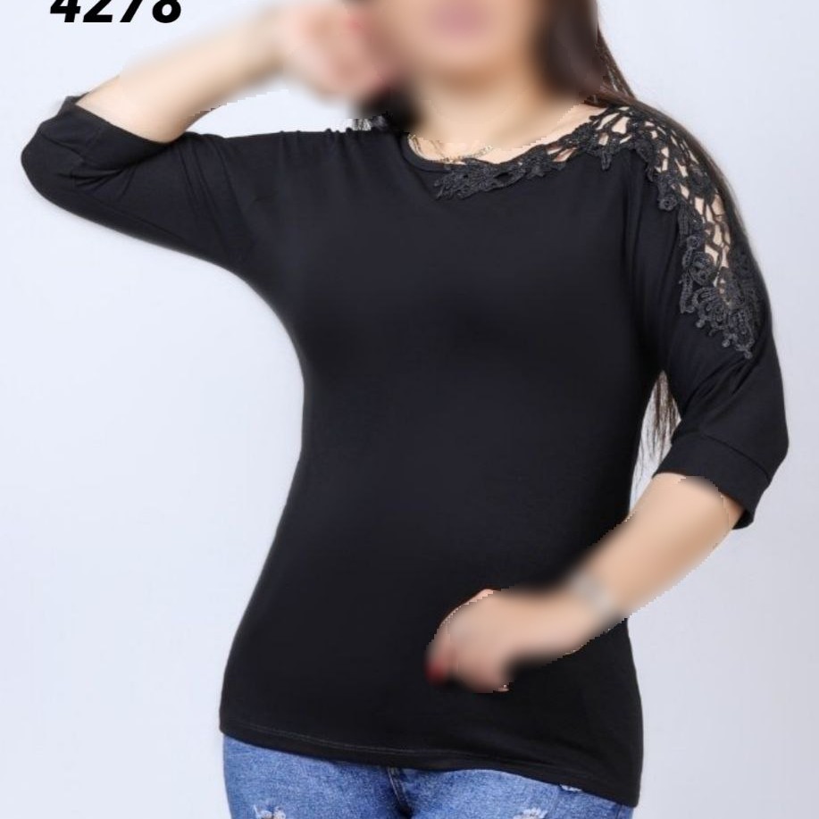 بلوز زنانه نخی آستین سه ربع گیپوری مشگی محرمی
