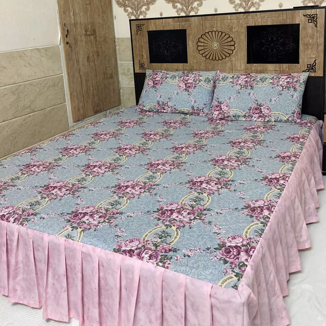کاور تخت و روبالشی پیلی دار شیک و زیبا قابل اجرا در پارچه دلخواه روتختی 