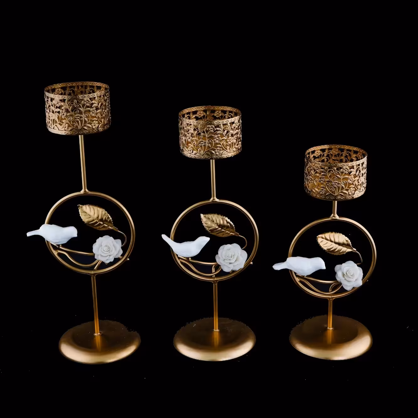 شمعدان سه عددی مدل گل و گتجشک