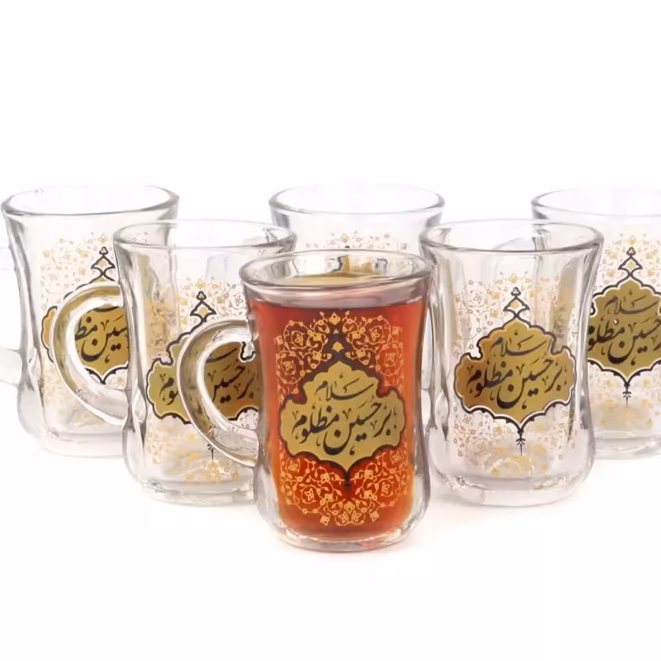 ست 6 عددی استکان کمر باریک دسته دار با شعار سلام بر حسین مظلوم