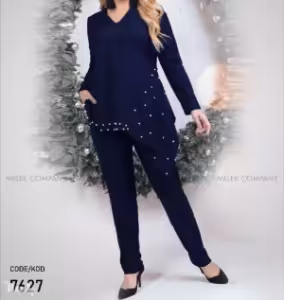 تونیک مجلسی یقه هفت آستین بلند مروارید دوزی