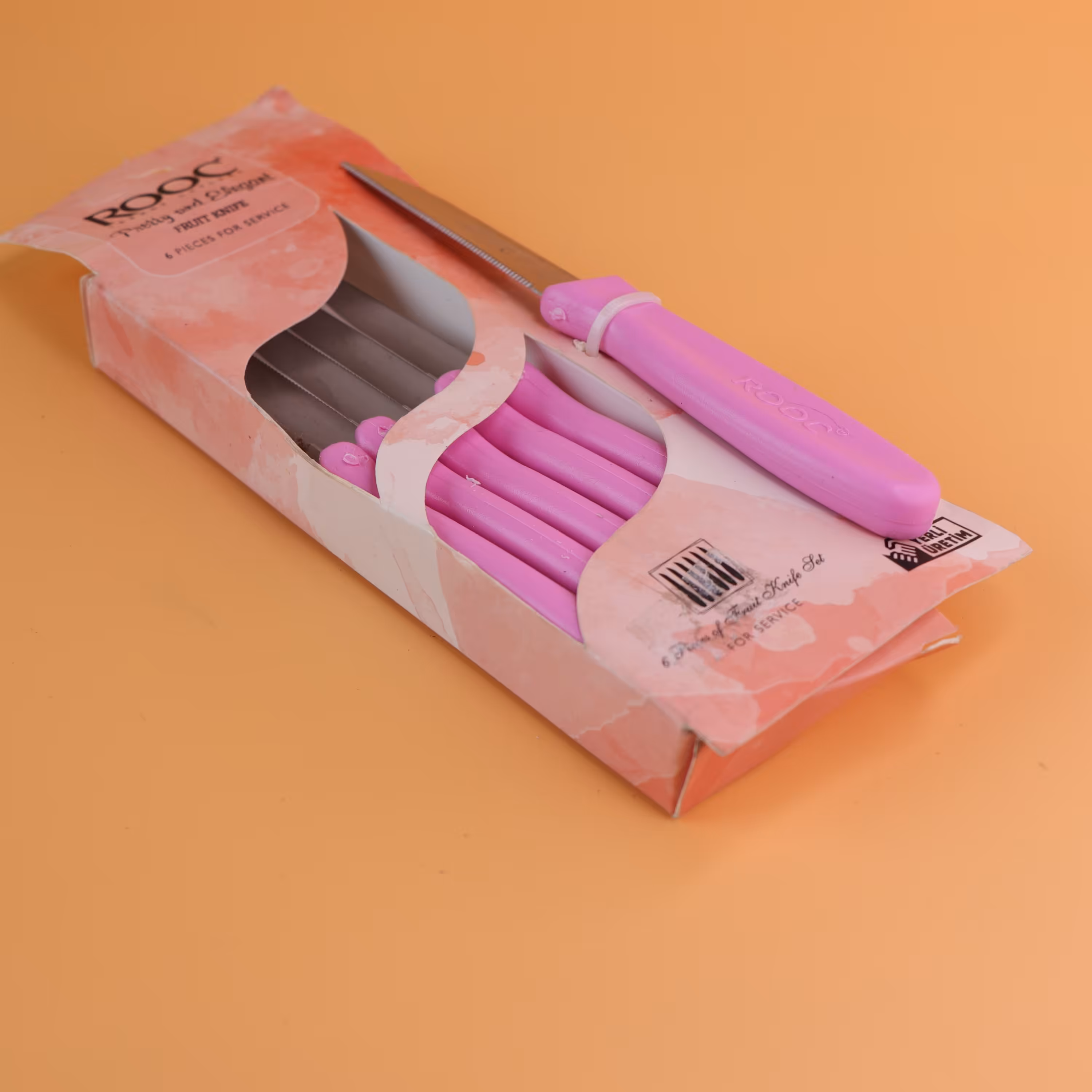 چاقوی میوه خوری استیل اره ای دسته پلاستیکی محکم  صورتی در بسته های 6 تایی کد 1330