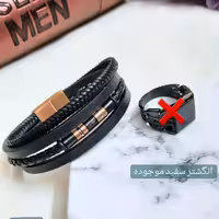 دستبند چرم طرح کارتیه با پلاک استیل رزگلد از شانی گالری 