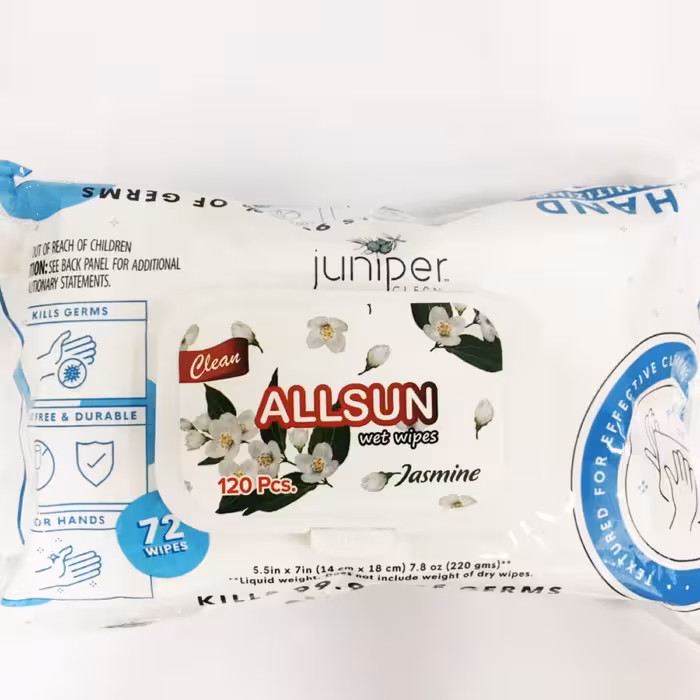 دستمال مرطوب ضدعفونی کننده دست برند ALLSUN بسته 72 عددی