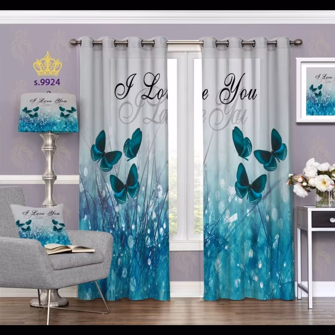 پرده پذیرایی دو قواره طرح پروانه کد S9924