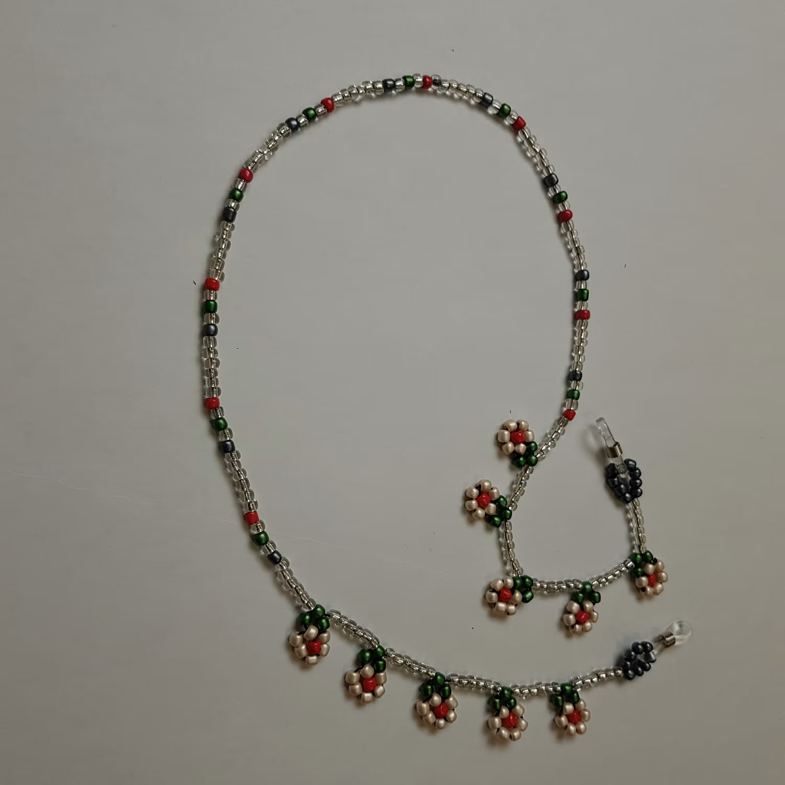 بند عینک گلدار زیبا  با منجوقهای صدفی (  68سانتی متری  )