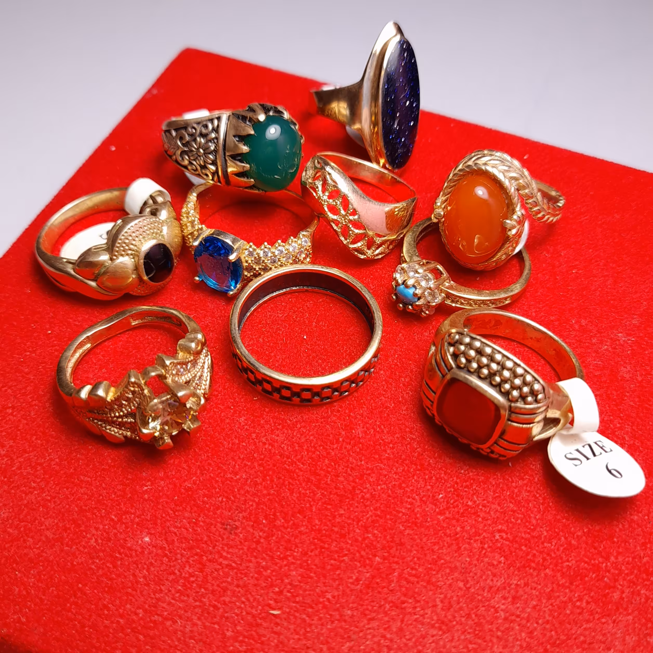 10عددانگشتر طلاروس بانگین عقیق و فیروزهرنگ همه ثابت