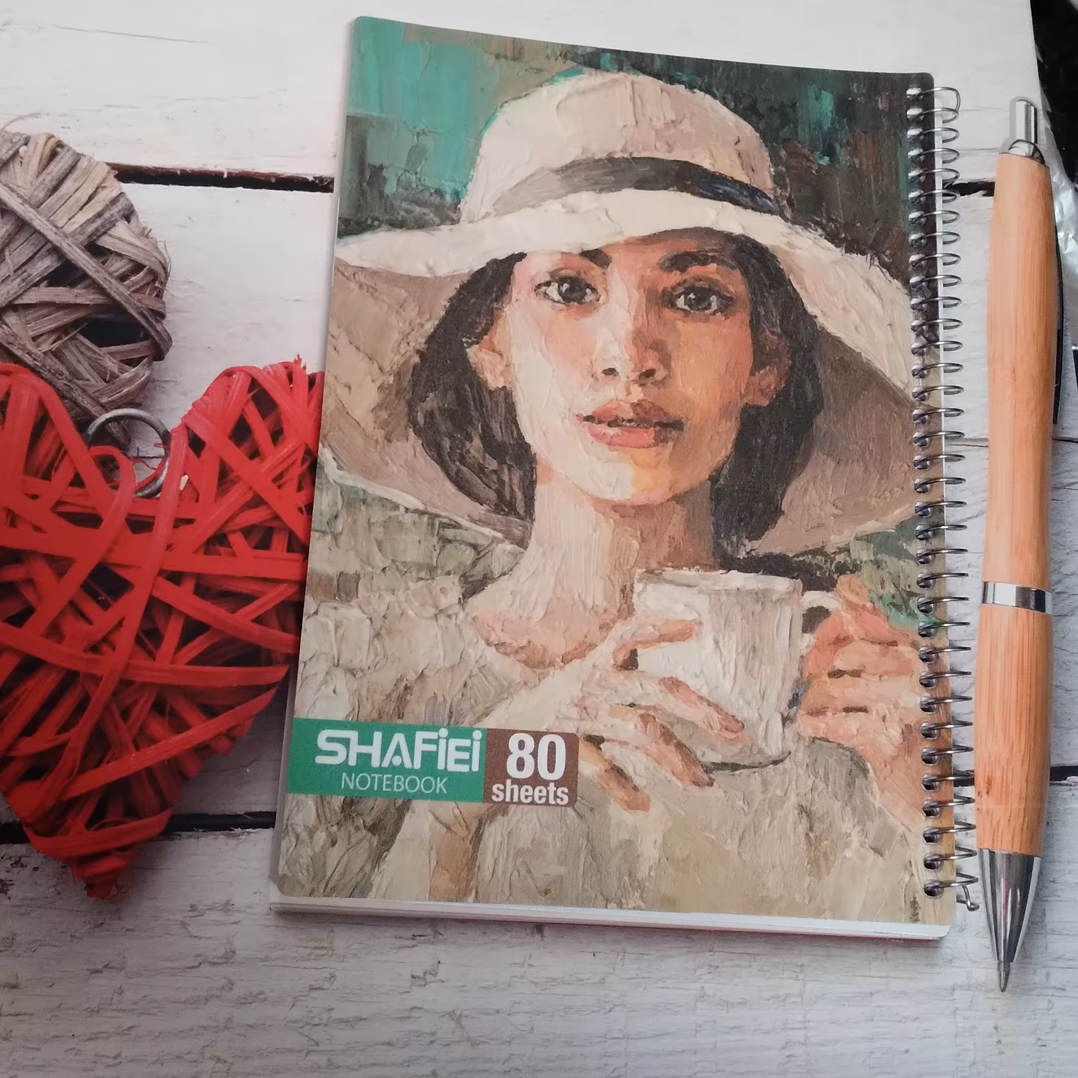 دفتر مشق 80 برگ سیمی شفیعی کلاسیک طرح دختر فنجان بدست جلد طلقی