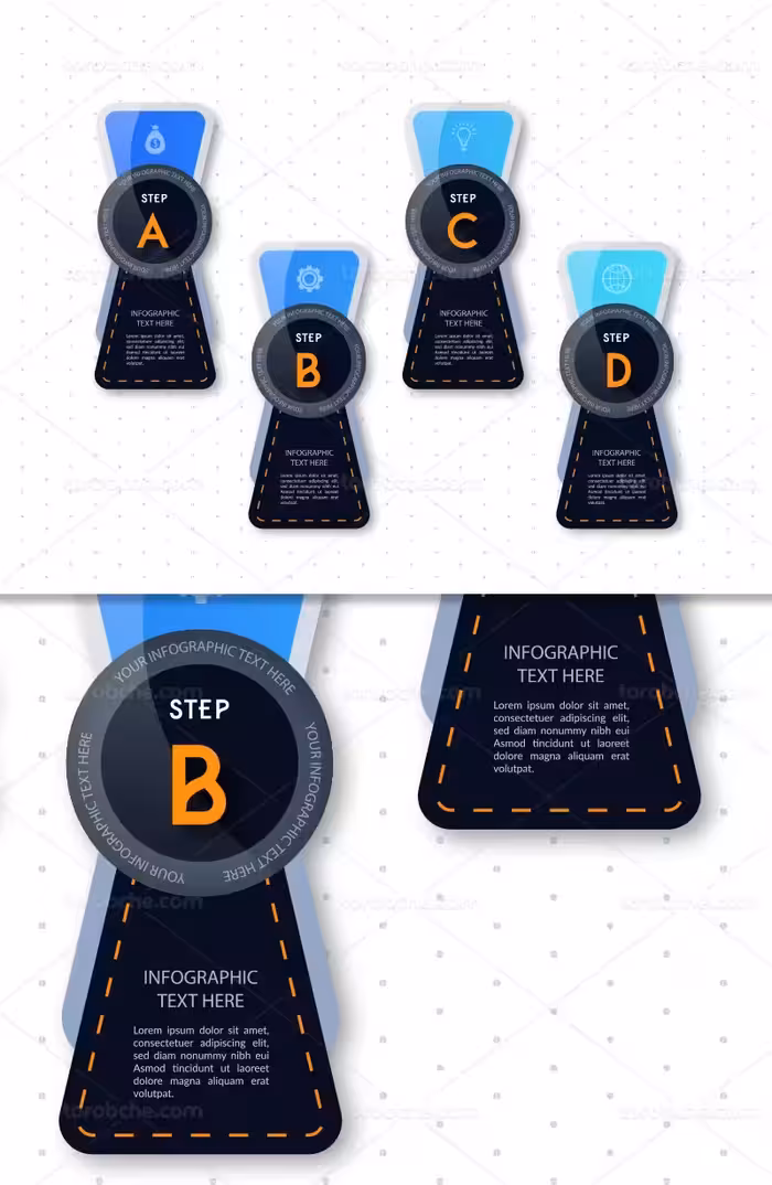 وکتور اینفوگرافیک 4 بخشی آبی | گرافیک با طعم تربچه