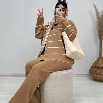 مانتو شلوار زنانه مدل ست بافت راه راه