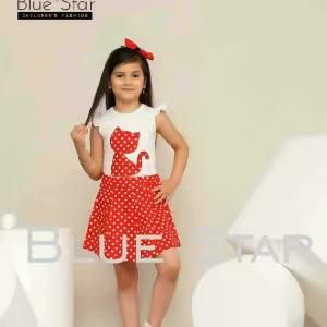 ست تاپ تیکه دوزی و دامن خالخالی دخترانه لباس تابستانی دخترانه