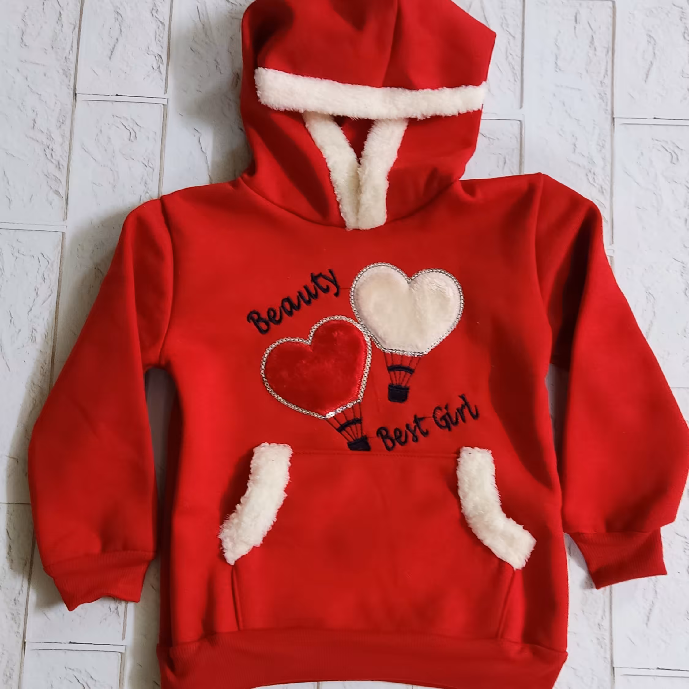 هودی  تو کرکی ضخیم طرح دو قلبی  دخترانه 