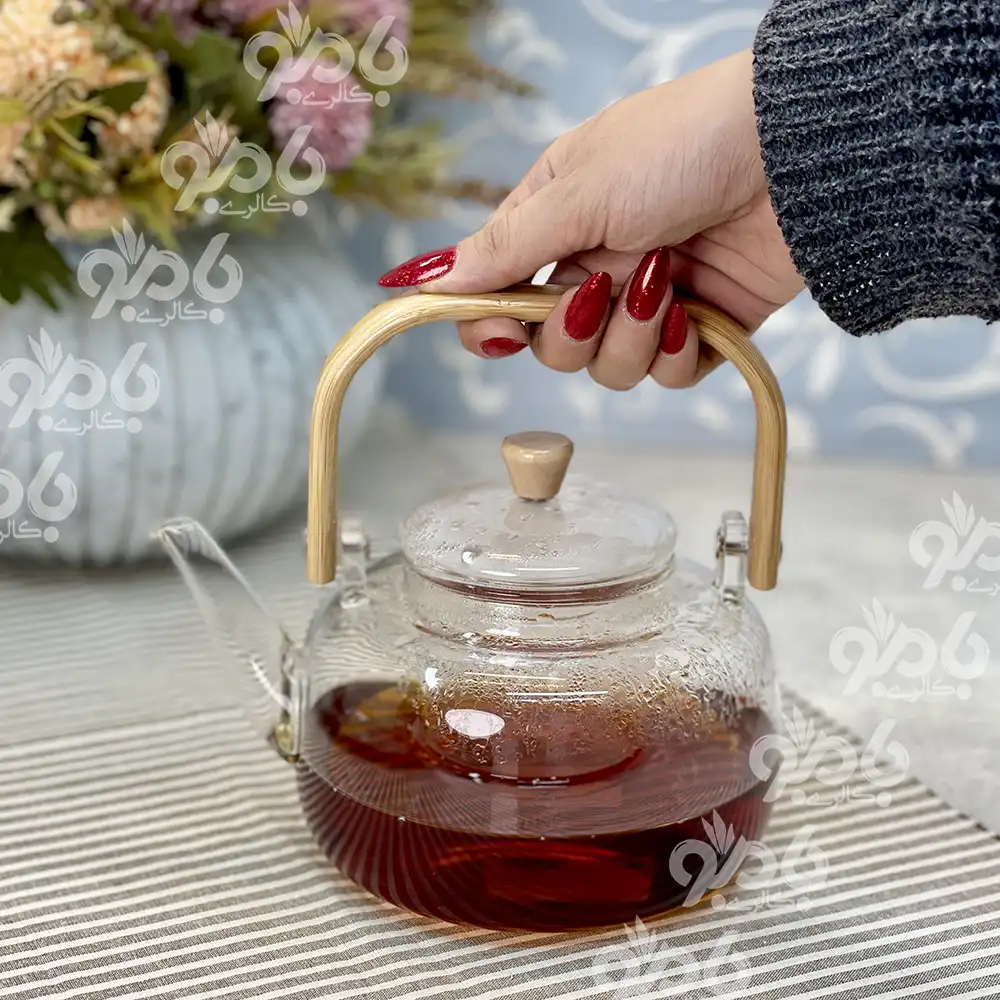 قوری درب پیرکس و دسته بامبو تپل 900 میلی‌لیتر