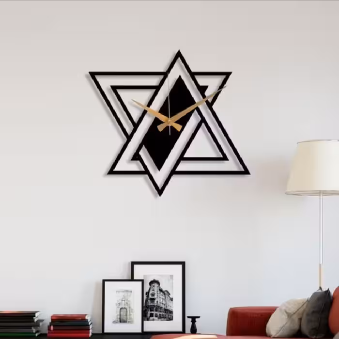 ساعت دیواری قطر 50  مشکی مات ضخامت 6 میل طرح ستاره 