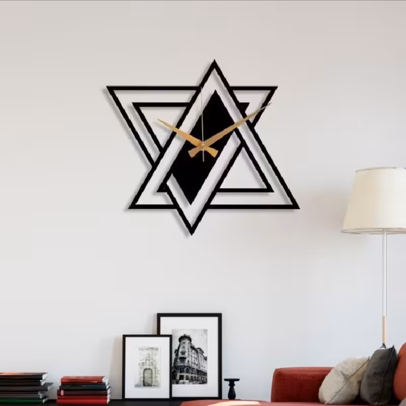 ساعت دیواری قطر 50  مشکی مات ضخامت 6 میل طرح ستاره 