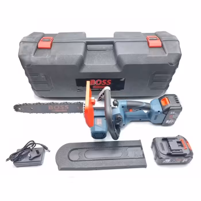   اره زنجیری شارژی پرقدرت براشلس باس به همراه دو عدد باتری پرتوان 118 ولت با طول تیغه 30 سانتیمتر