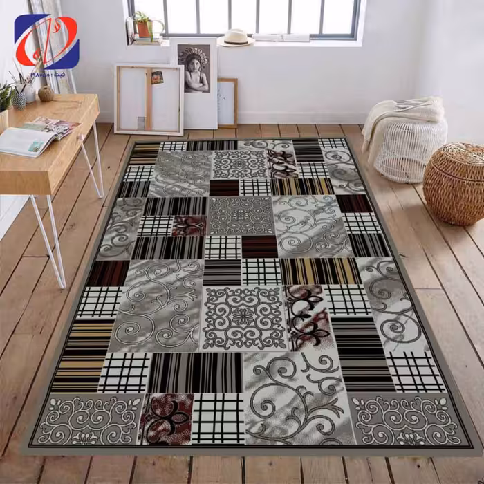 گلیم 12 متری (4-3)-رنگ نقره ای-طرح ساوین-در سایزهای مختلف(ارسال پس کرایه)