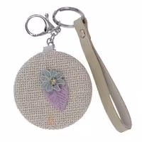 آینه گرد جیبی (آرایشی) فانتزی پارچه ای کرم طرح گل 075