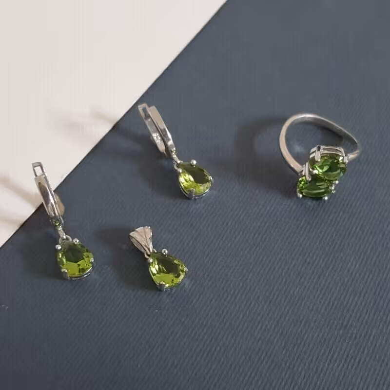 13-نیم ست نقره عیار 925 - باروکش اب رادیوم -با سنگ الکساندریت - کد 9 - W 8.3