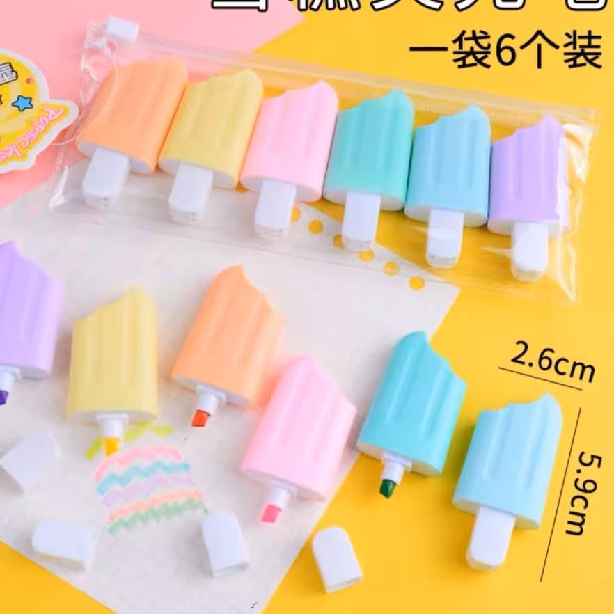 پک 6 عددی هایلایتر فانتزی بستنی چوبی