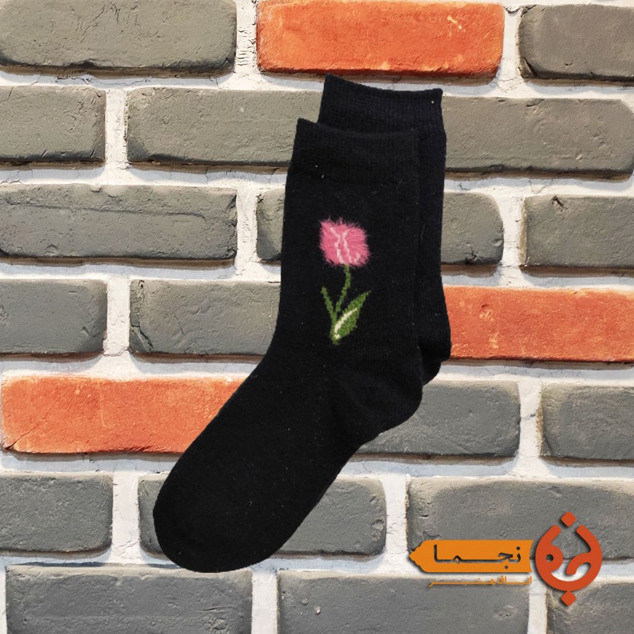 جوراب پشمی گرم طرح لاله رنگ سرمه ای کد KL06 مناسب پاییز و زمستان
