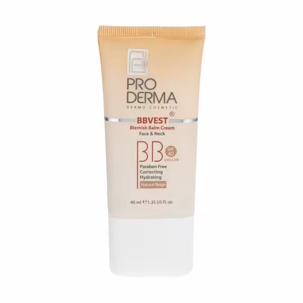 کرم پوشاننده و مرطوب کننده رنگی بژ طبیعی bb پرودرما مدل Bbvest حجم 40 میلی لیتر