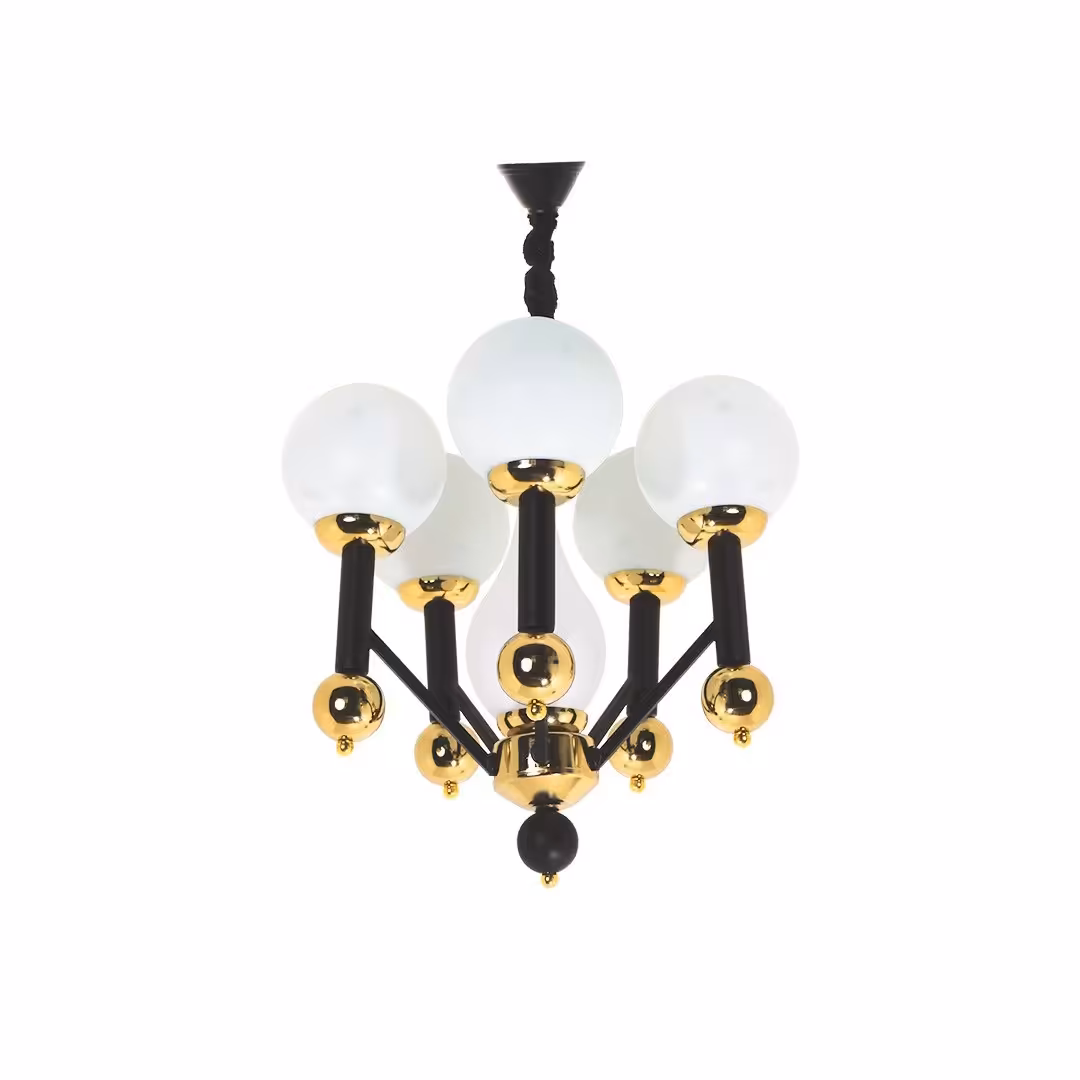 لوستر مولکولی پذیرایی فلزی ارزان مدرن در رنگ مشکی طلایی باضمانت 5 شاخه M8011