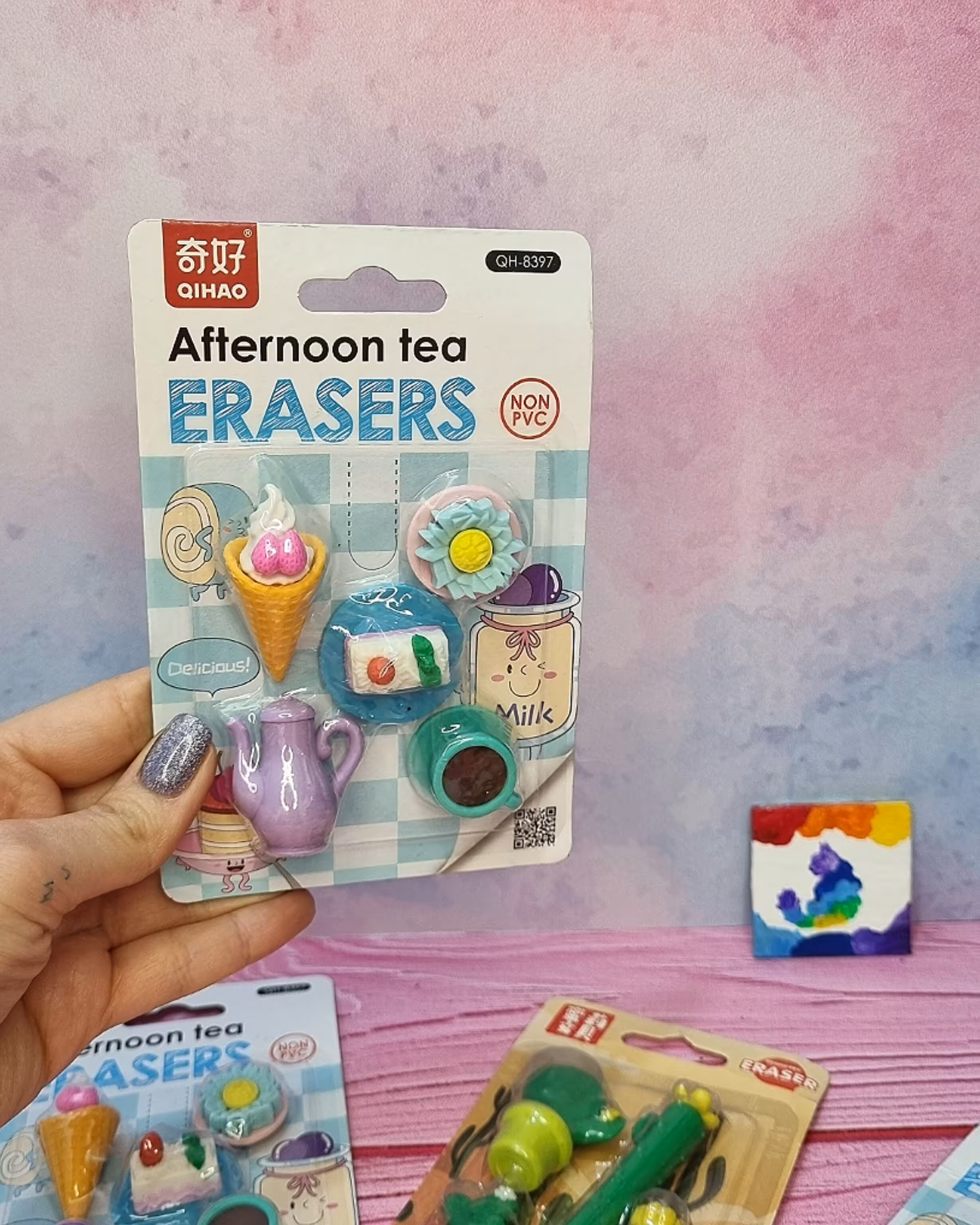 ست 5 عددی پاک کن فانتزی طرح چای عصرانه کیک شیرینی استکان قوری