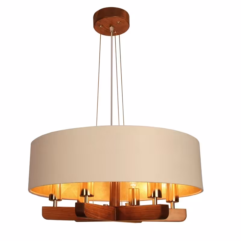 لوستر 6شعله چوبی -لوستر 6شعله طرح کلاسیک -لوستر چوبی گرد -لوستر سقفی لوکس