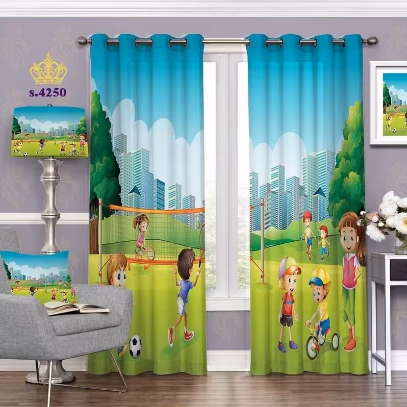 پرده اتاق خواب کودک دو قواره طرح  کارتونی کد S4250