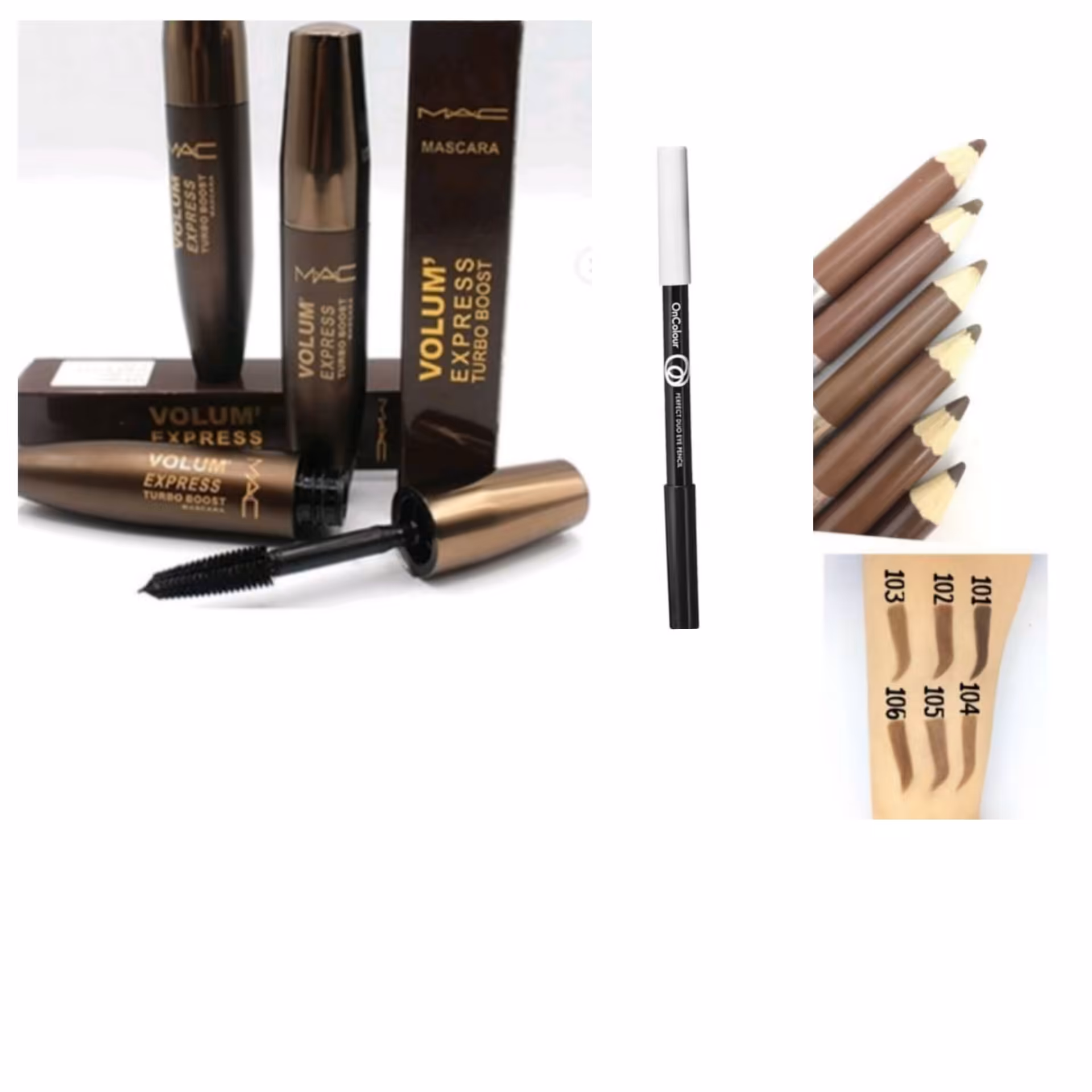 پک 2تایی ریمل مک هدیه دار 2عدد مداد چشم دو رنگ و یدونه مداد ابرو بل