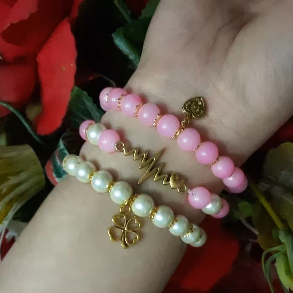 ست سه عددی دستبند سنگی و مرواریدی