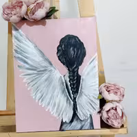 تابلوی نقاشی رنگ و روغن طرح فرشته با بال های برجسته 