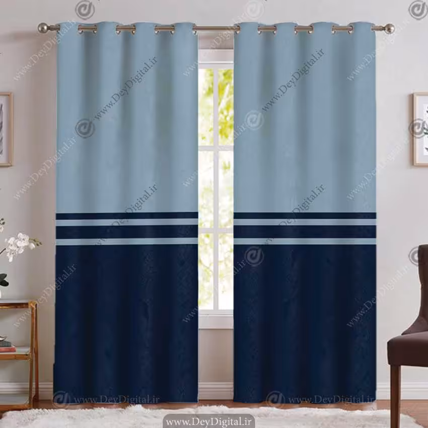 پرده پانچی ساده اسپرت دو رنگ آبی و سورمه ای PK-5133