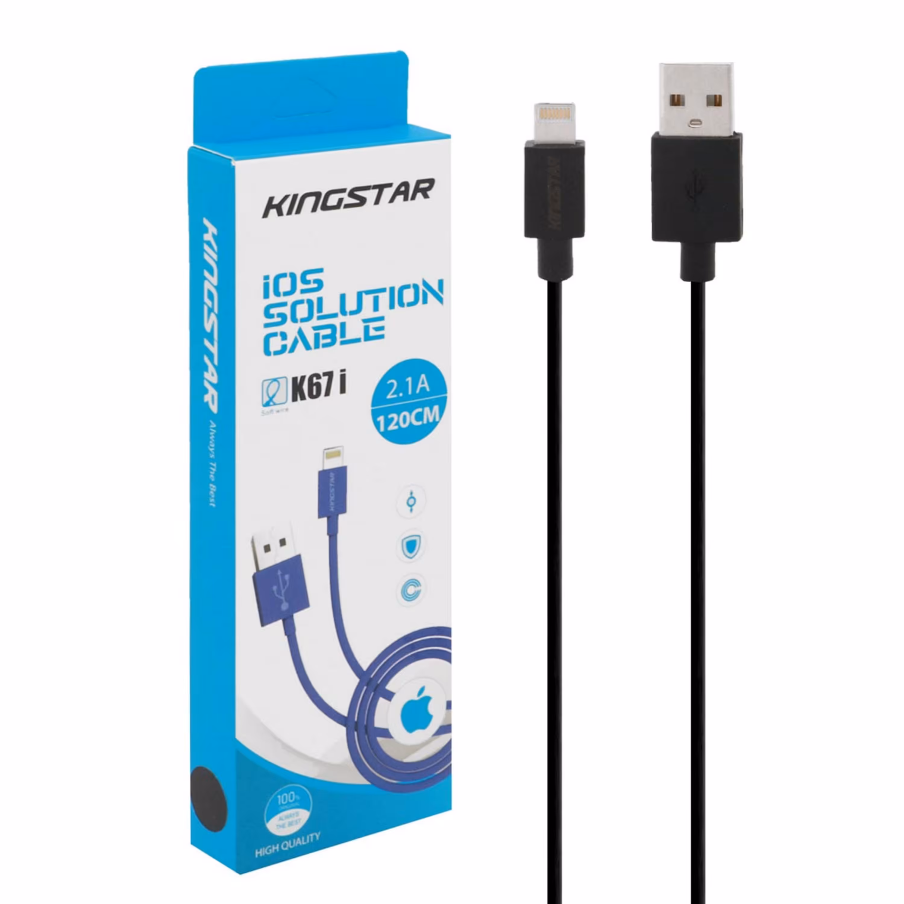 کابل شارژ آیفون 120 سانتیمتری کینگ استار مدل K67i  با گارانتی متین