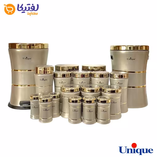 سرویس آشپزخانه یونیک 18 پارچه کمر باریک خطی زیتونی براق UN-4671