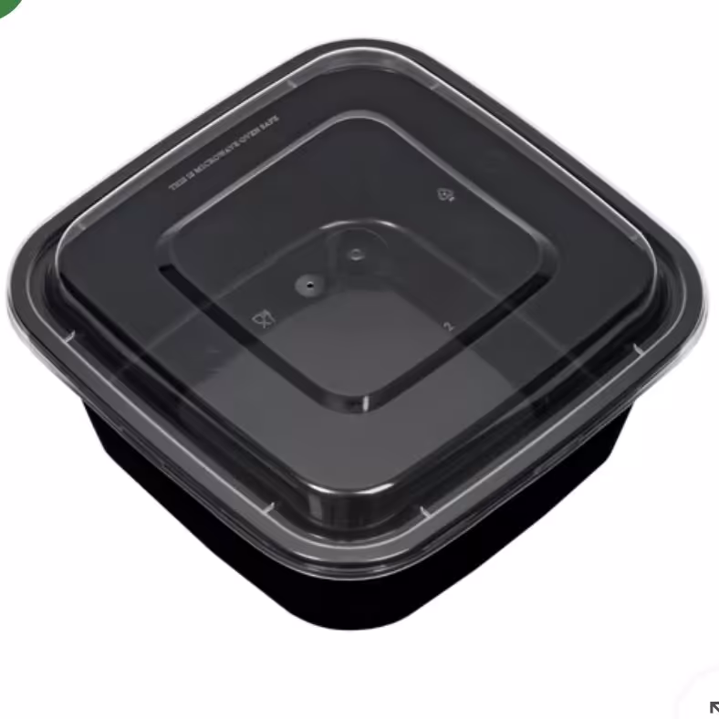 ظرف درب دار مناسب فریزر و مایکروفر  هات دلیوری 1000  سی سی طب پلاستیک شفاف و مشکی کارتن 300 عددی