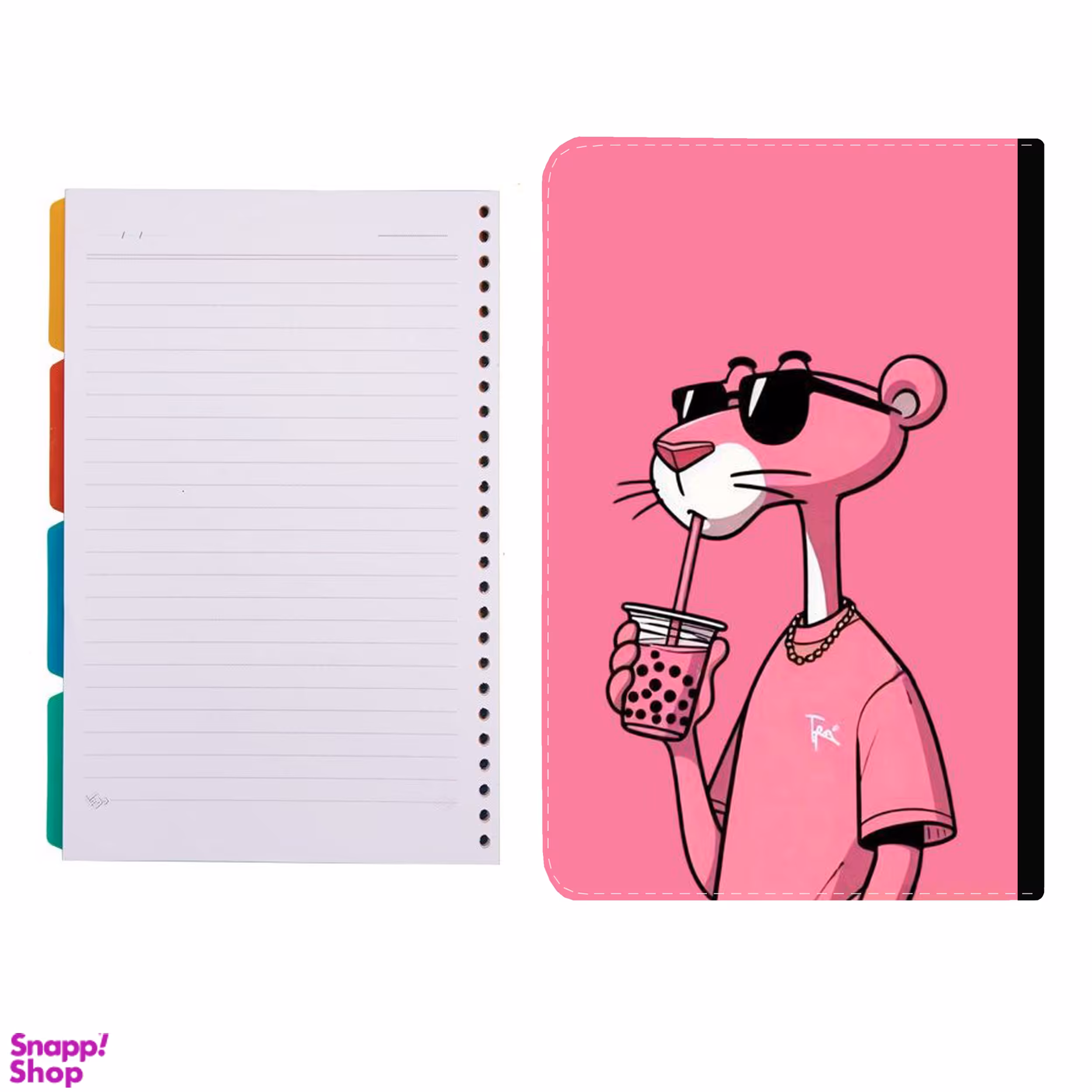 کلاسور طرح پلنگ صورتی کد 28 به همراه کاغذ کلاسور