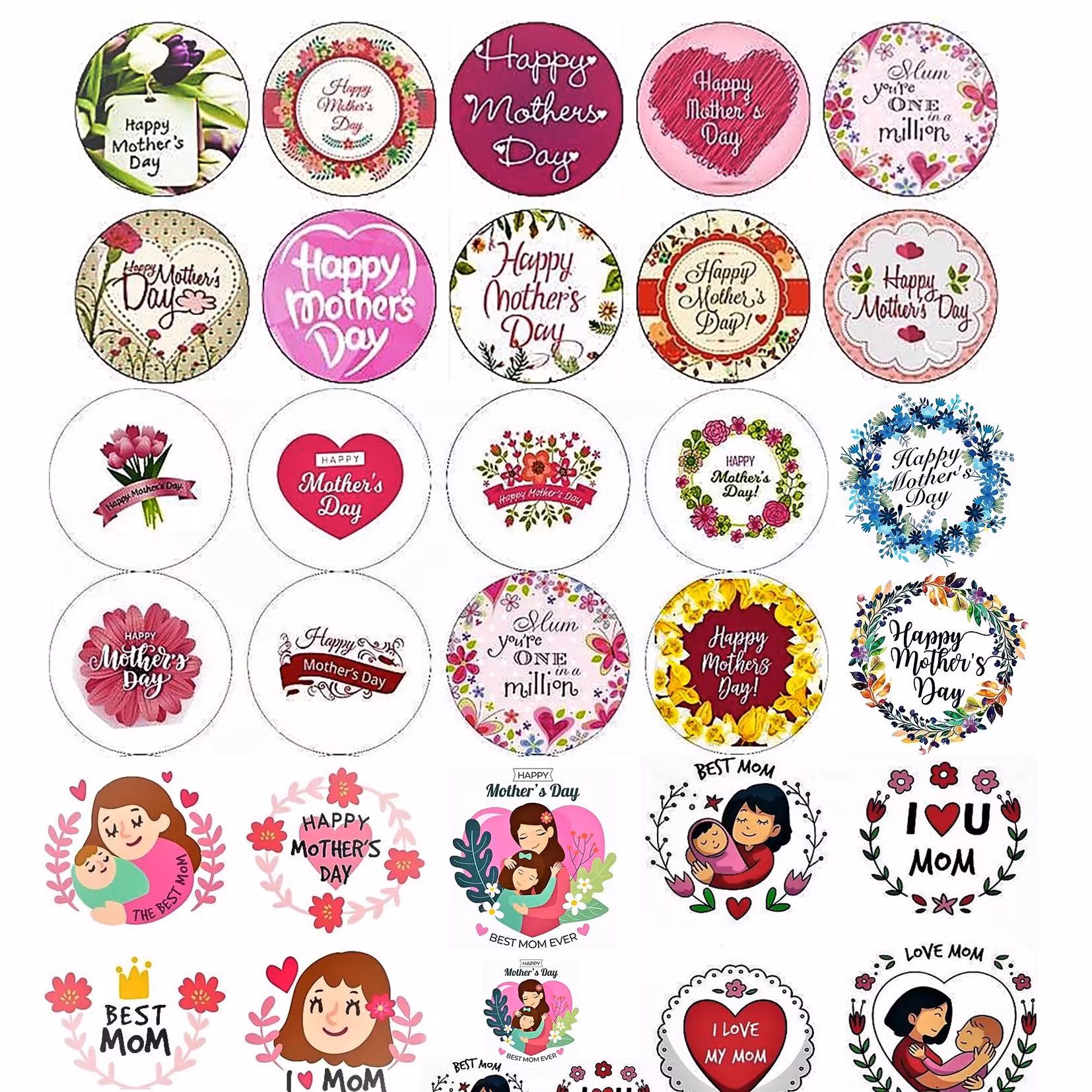 ترنسفر برچسبی شفاف a4  روز مادر کد 24 سایز  3.5و2 سانتی متری مناسب کارهای رزینی