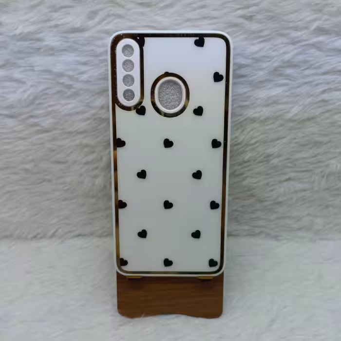 گارد (قاب) گوشی A20s مدل پشت گلس گلدلاین طرح قلب سفید مناسب گوشی Samsung A20s