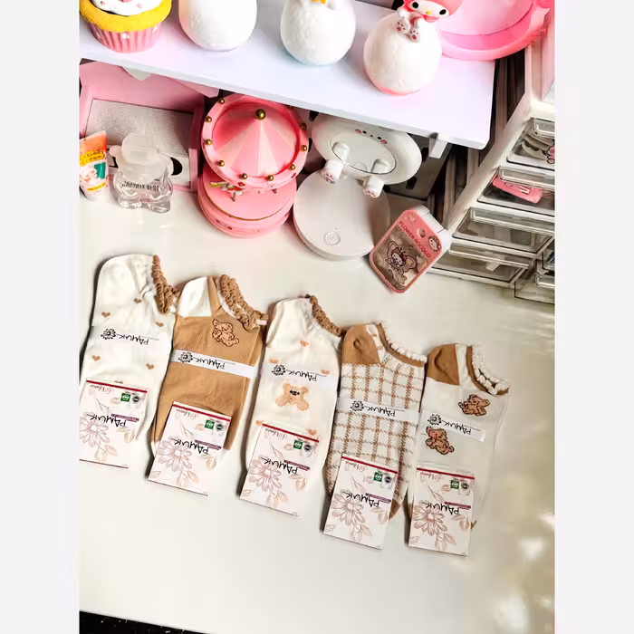 جوراب تدی خرس فانتزی کیوت پینترستی گوگولی مچ دار نرم طرح راه راه قلبی جنس نخ پنبه خارجی اعلا نیم ساق کیوت گوگولی 