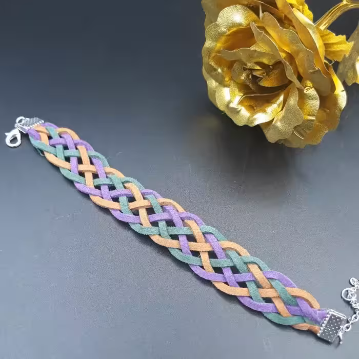 اکسسوری دستبند بافت چرمی تریشه دستساز.موجودی رنگبندی بگیرین