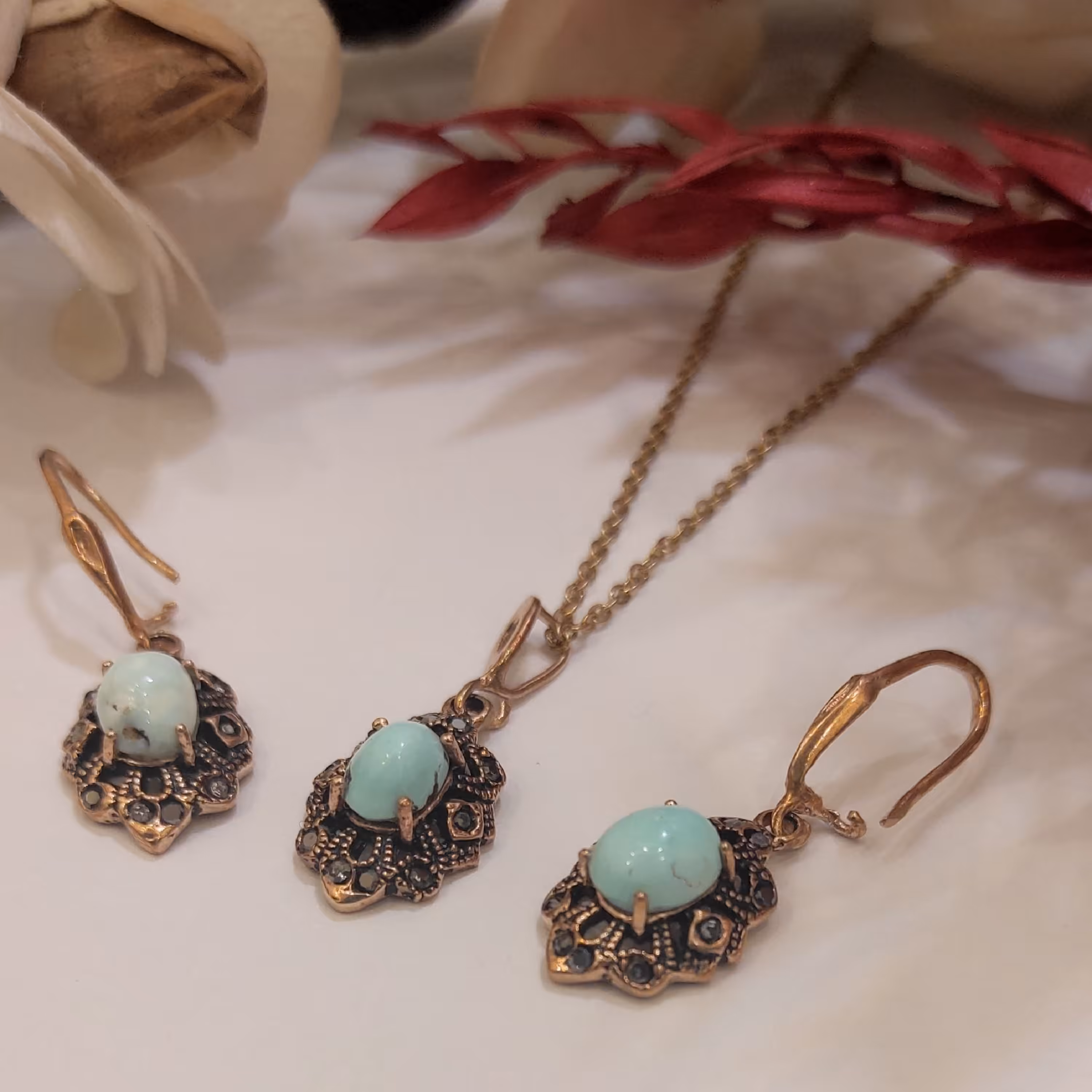 نیم ست طلا روس فیروزه نیشابور مدل 1