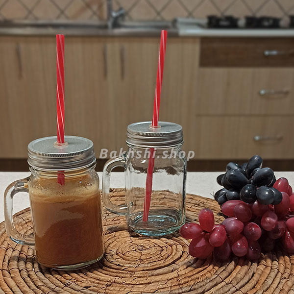 لیوان اسموتی شیشه ای نی دار